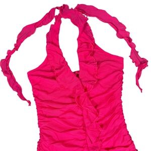 Hot Pink Y2K Ruffle Halter Mini Dress
